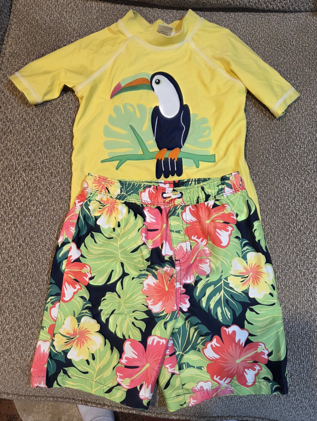 Gymboree Yellow Toucan Swim Set With Tropical Print Shorts